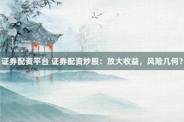 证券配资平台 证券配资炒股：放大收益，风险几何？