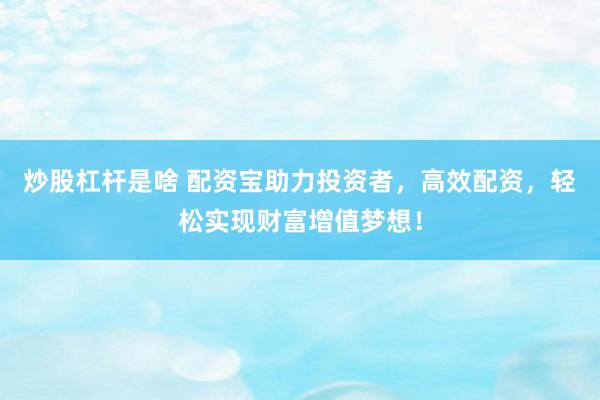 炒股杠杆是啥 配资宝助力投资者，高效配资，轻松实现财富增值梦想！