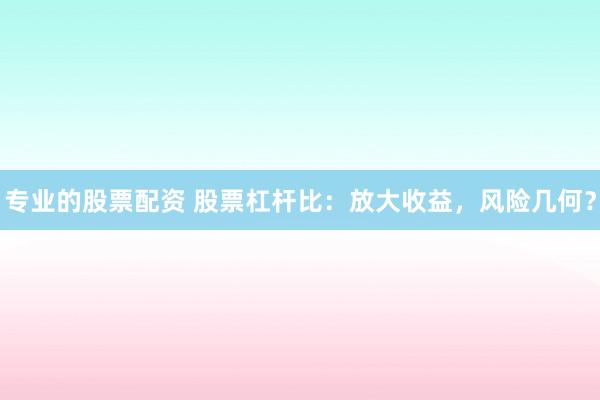 专业的股票配资 股票杠杆比：放大收益，风险几何？