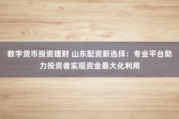 数字货币投资理财 山东配资新选择：专业平台助力投资者实现资金最大化利用