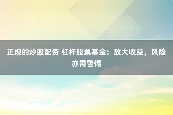 正规的炒股配资 杠杆股票基金：放大收益，风险亦需警惕